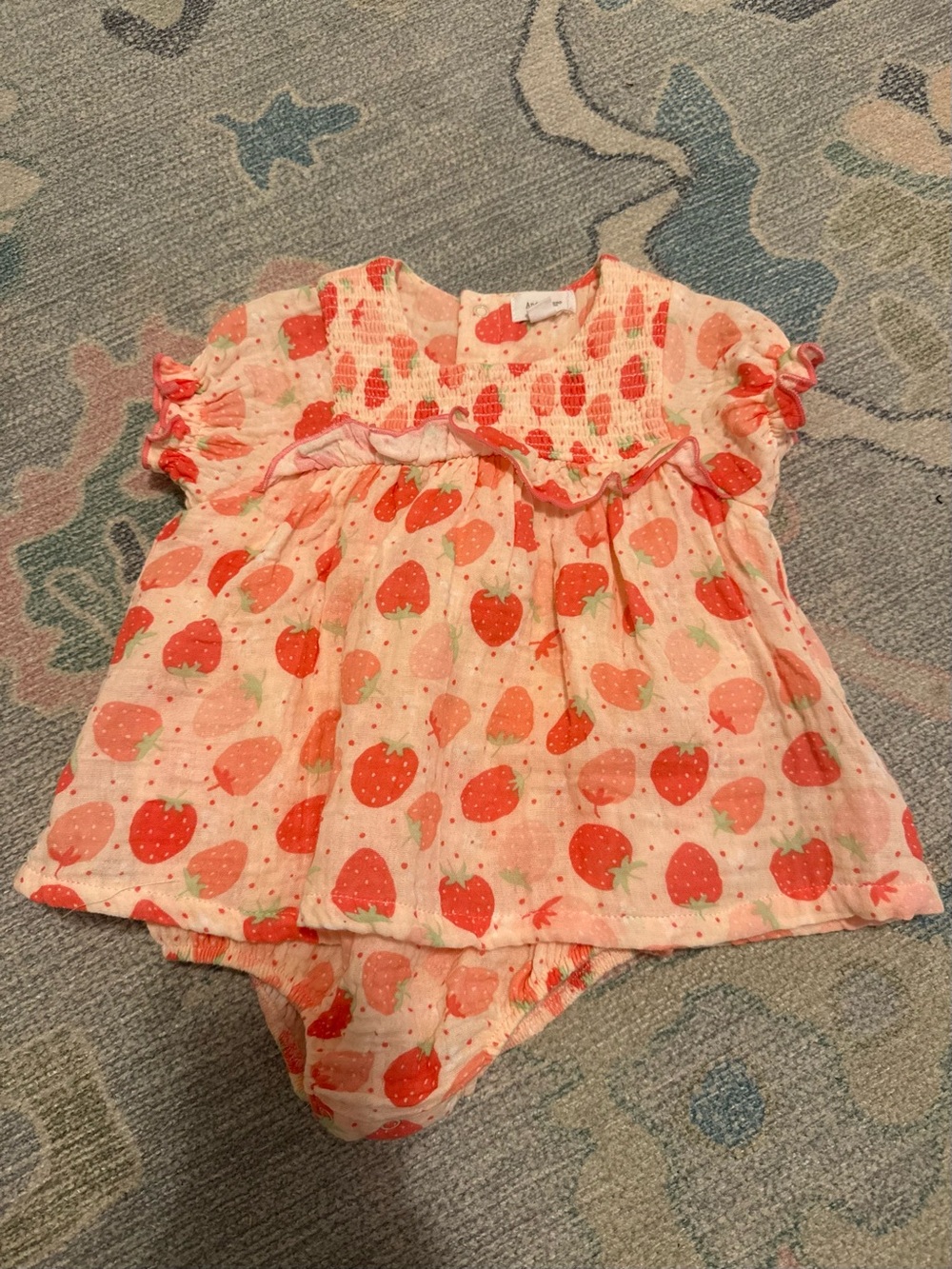 Angel Dear Pink and Red Strawberry Print One-Piece